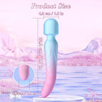 Size illustration of blue pink gradient heating dildo wand with dimensions: 222mm length, 42mm diameter.