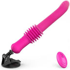 2.36 Deep Throat Sex Machine in pink with suction base and remote control, showcasing its realistic design and features.