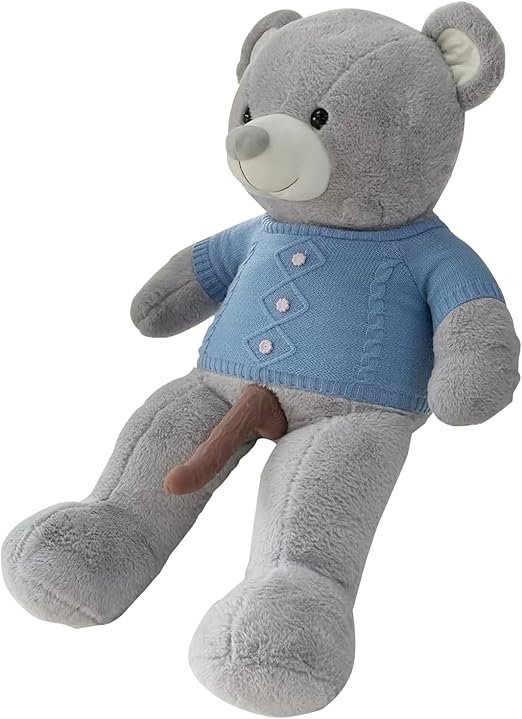 Plush Teddy Bear Pillow Thrusting Dildo -blue gray