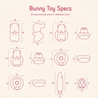kawaii bunny vibrator size chart with toy and attachment measurements