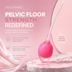 Strawberry kegel balls displayed on a soft pink wellness background