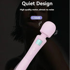 Pink personal massager wand with quiet design, LCD display and vibration feature, less than 50dB