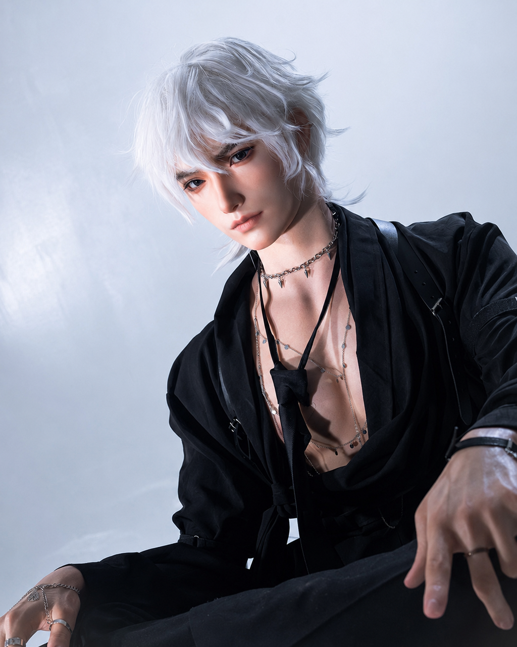 190cm Silver-Haired Anime Goth Male Silicone Sex Doll