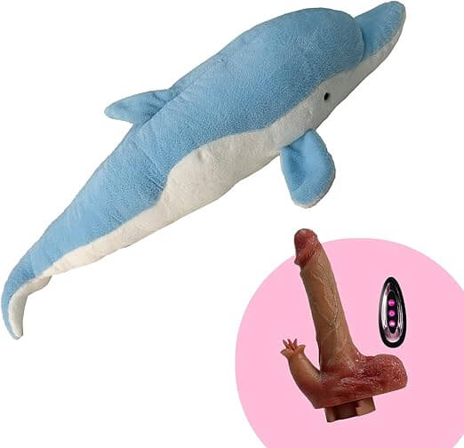 Dolphin Plush Thrusting Dildo Vibrator and plush dolphin design for discreet pleasure.