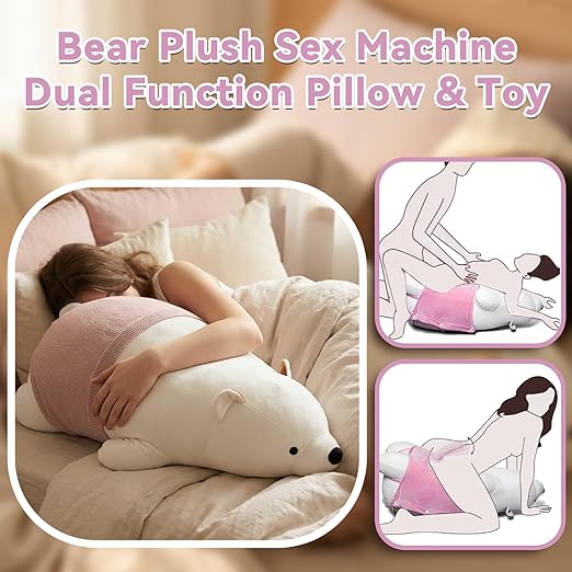 Plush Bear Pillow Automatic Thrusting Dildo featuring a dual-function sex machine and cozy pillow design.