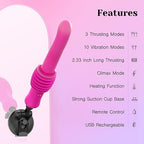 Features of the 2.36 Deep Throat Sex Machine including modes, thrust length, heating, and remote control.