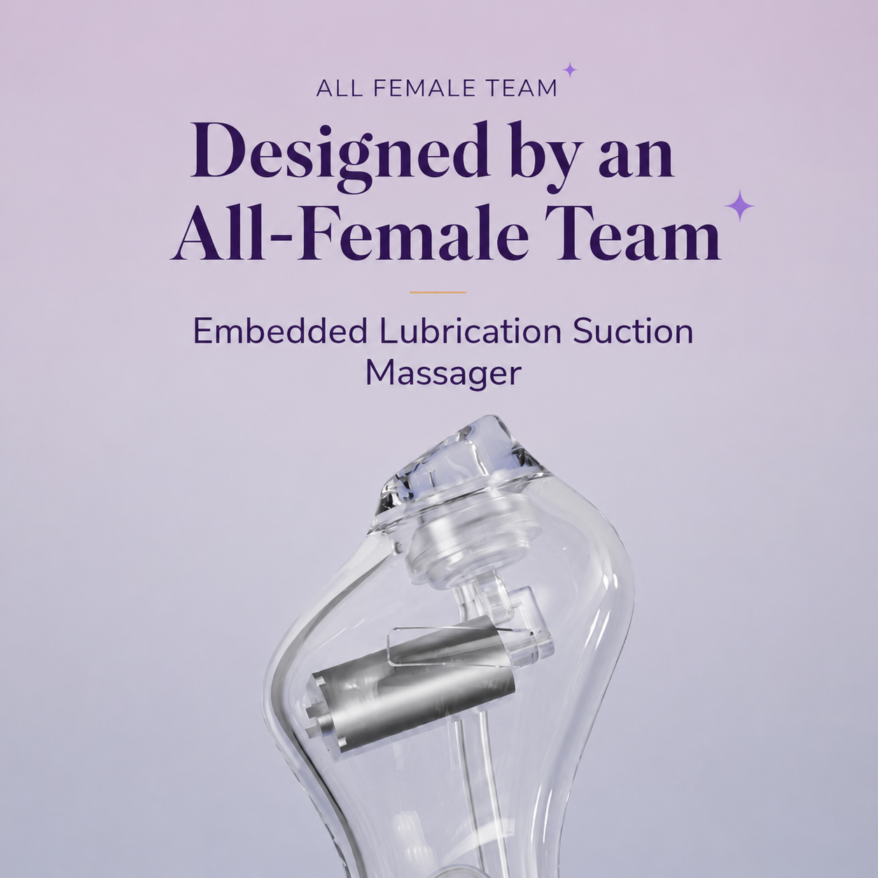 Stylish female torso vibrator designed by an all-female team with embedded lubrication suction massager.