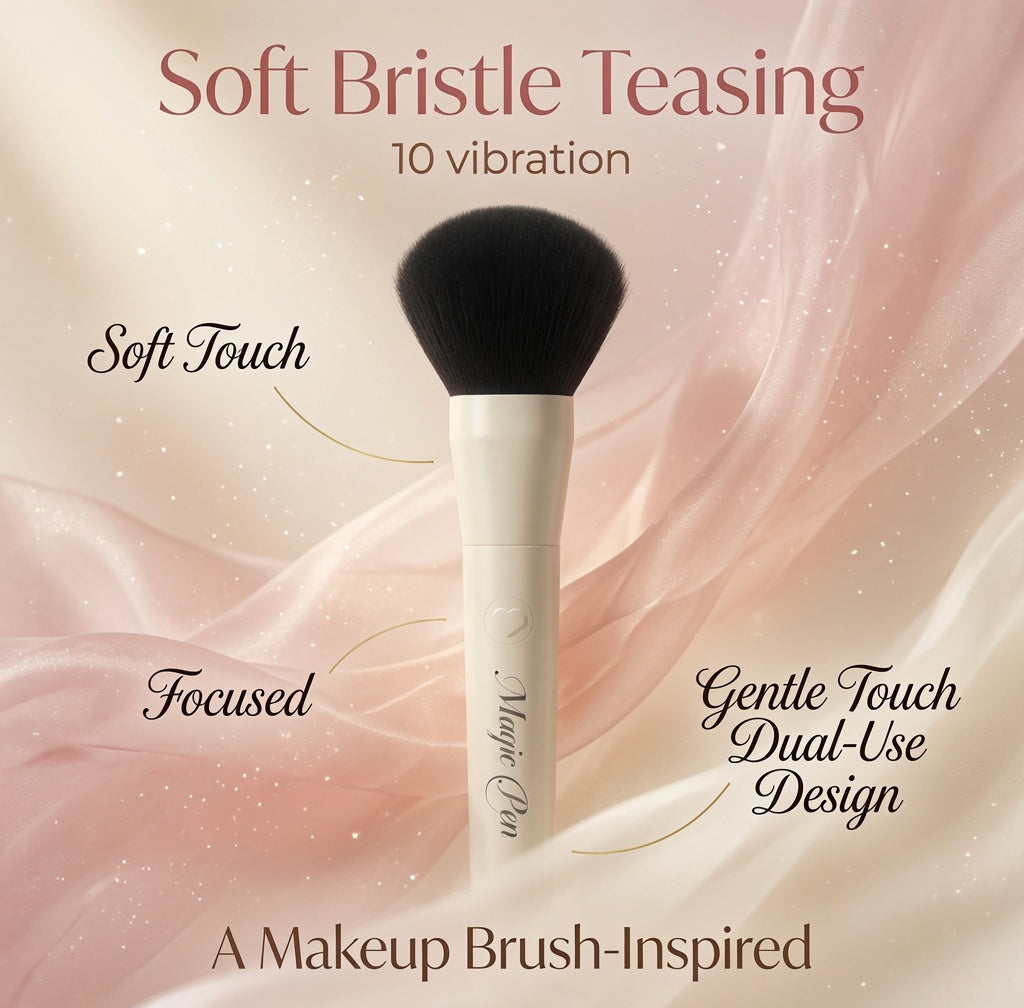 Discreet makeup brush vibrator with soft bristle head and slim cosmetic-style design