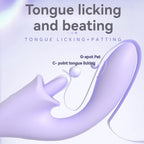 Purple dual-stimulation vibrator for G-spot and clitoral pleasure, labeled for features.