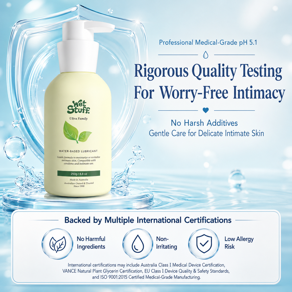 Wet Stuff 8.8oz pH Balanced Gentle Water-Based Lubricant in a professional medical-grade design for worry-free intimacy.