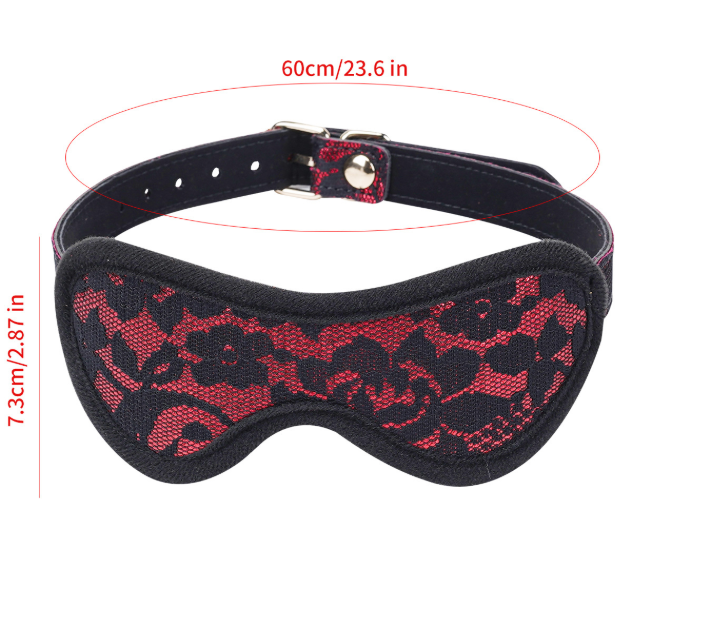 Red Lace Sexy Blindfold for Intimate Couples Foreplay, adjustable mask for sensory exploration.