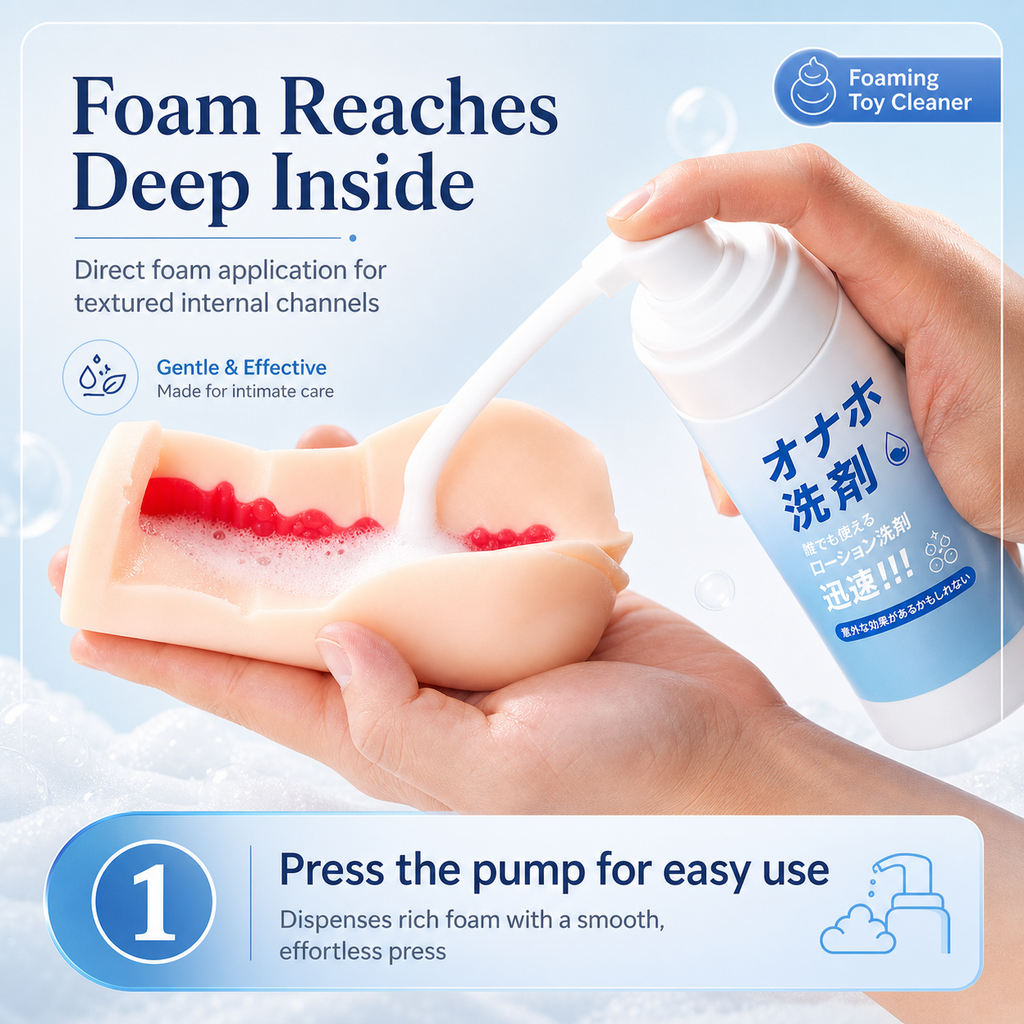 Foam Toy Cleaner 200ml being used to clean a foam toy, displaying effectiveness in deep cleansing, with easy press pump.