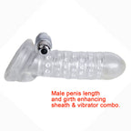 Penis Sleeve Extender presented next to scale indicators, emphasizing its 7.09-inch total length. The white color option provides clear visibility of the extender's full profile and open-ended tip design.