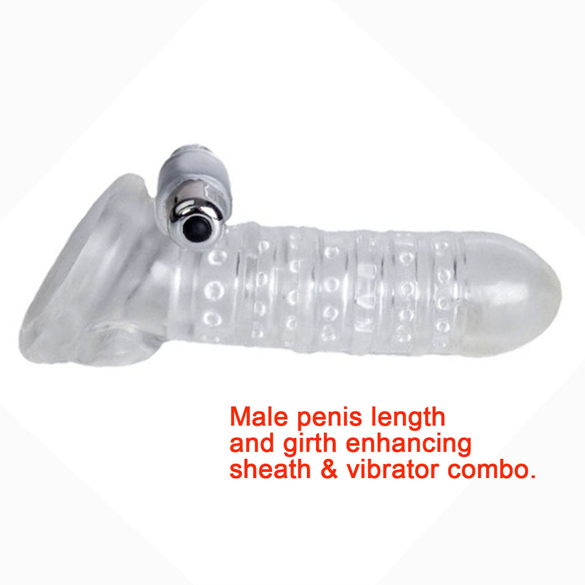 Penis Sleeve Extender presented next to scale indicators, emphasizing its 7.09-inch total length. The white color option provides clear visibility of the extender's full profile and open-ended tip design.