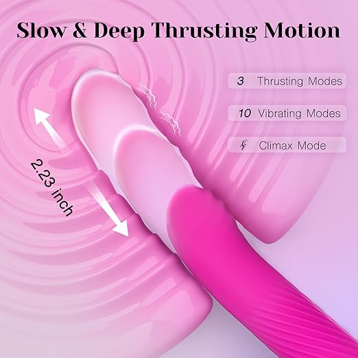 Image showcasing the 2.36 Deep Throat Sex Machine with details on slow and deep thrusting motion and modes.
