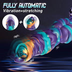 Realistic Big Dragon Monster with iridescent purple teal dildo featuring fully automatic vibration and stretching.