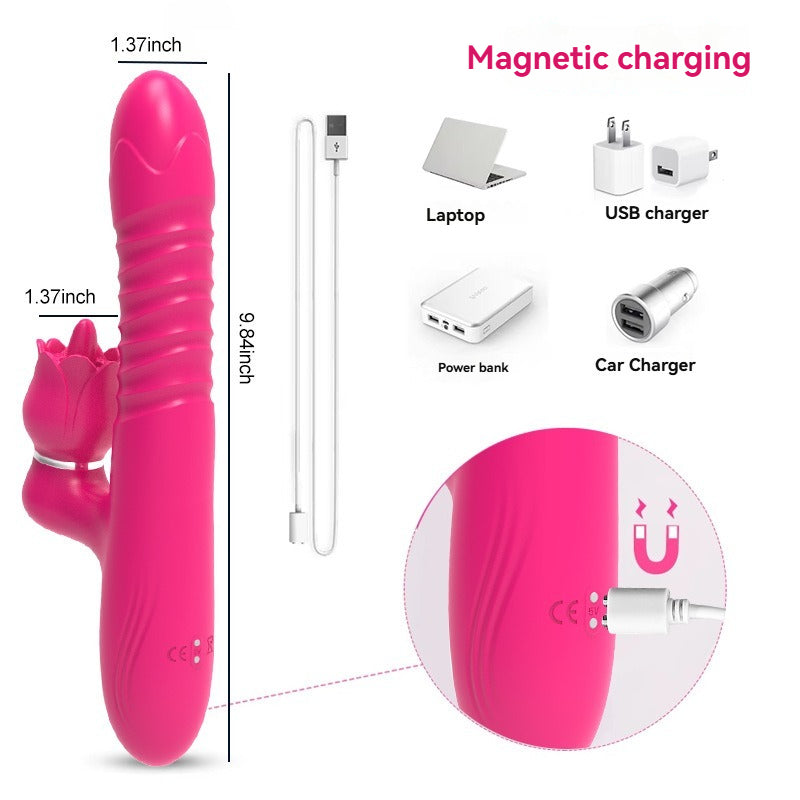 Double headed super strong dildo vibrator, female masturbation orgasmic stick, extendable tongue, licking adult toy with magnetic charging features.