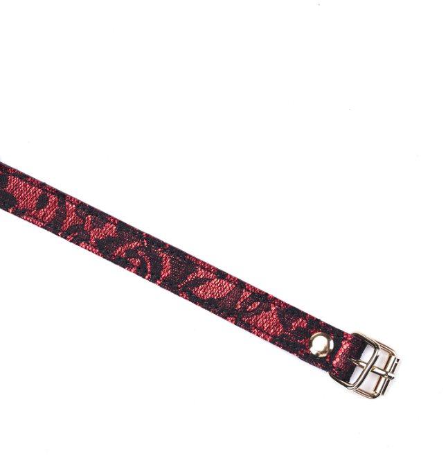 Red Lace Sexy Blindfold strap showcasing intricate lace design and adjustable buckle for intimate couples foreplay.
