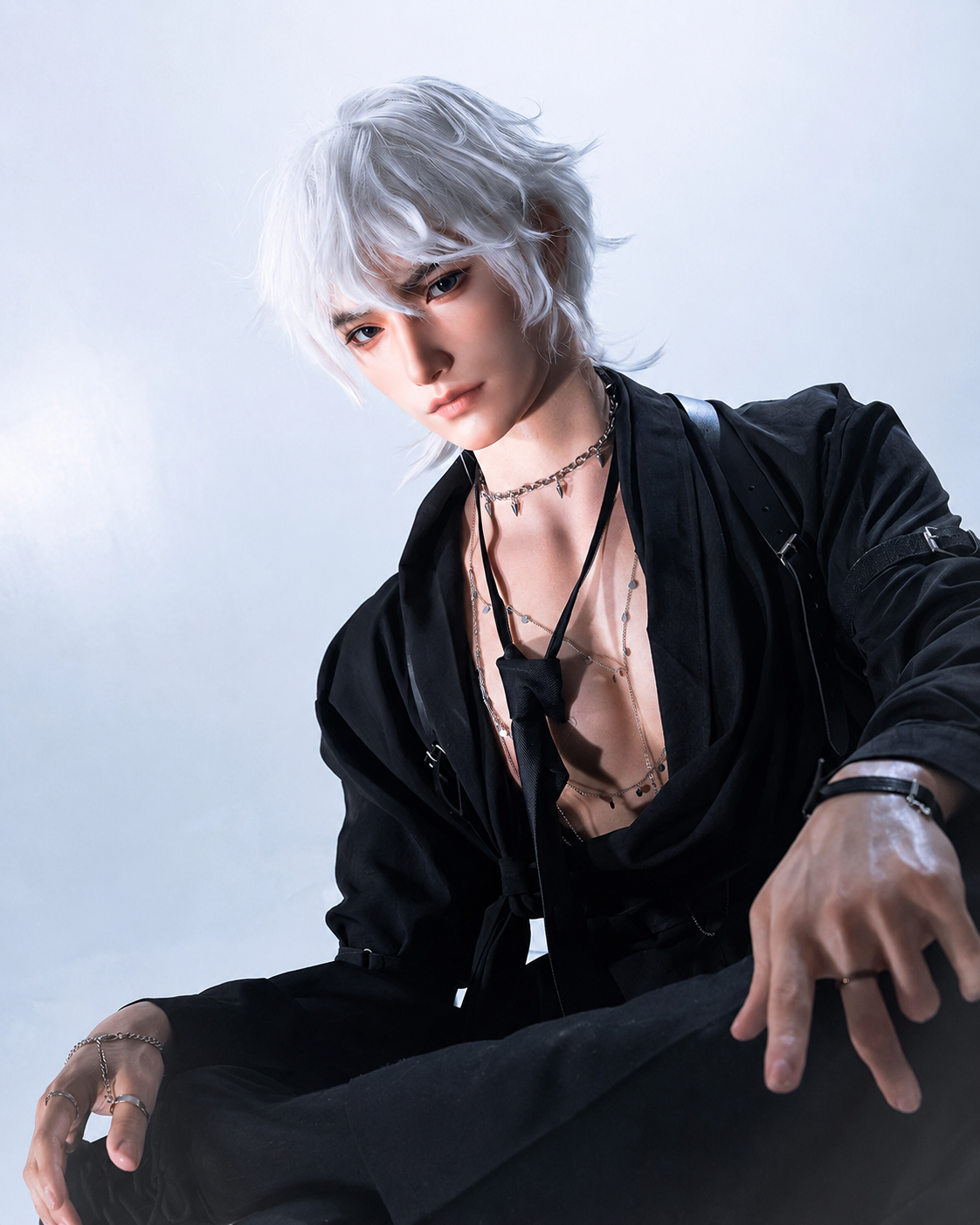 190cm Silver-Haired Anime Goth Male Silicone Sex Doll