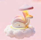 Pink Bunny 180 Rotating Tail Sucking Vibrator on a cloud with mushroom design, glowing softly.