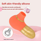 Orange and gold silicone adult toy with soft, skin-friendly material and smooth surface.