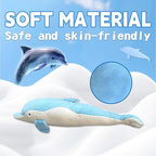 Dolphin Plush Thrusting Dildo Vibrator highlighting soft material and skin-friendly features.