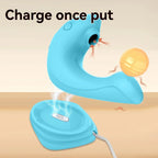 Blue rechargeable adult toy with charging base, body-safe, discreet design, and vibration effects.