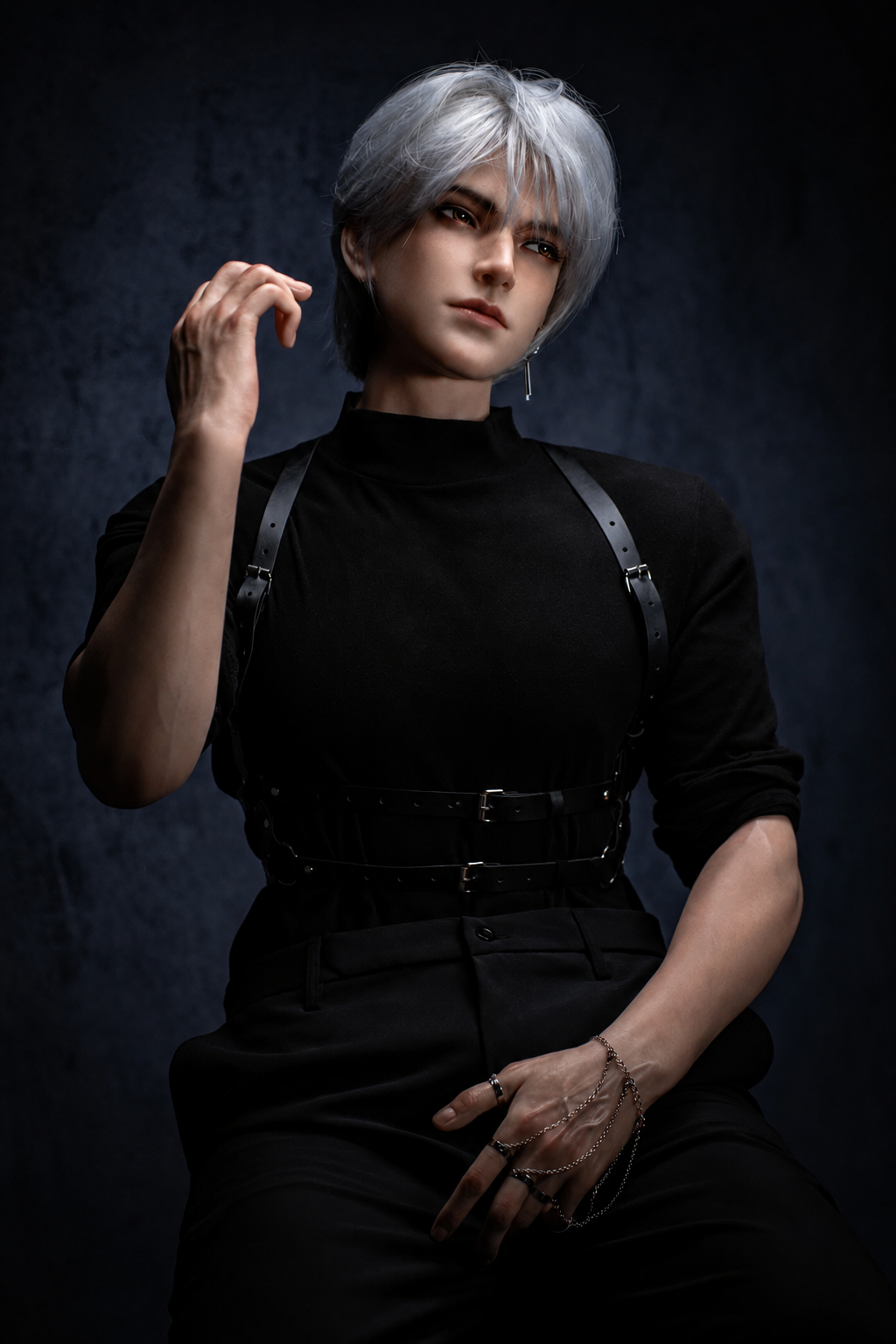 185cm Caucasian Silver-Haired Male Sex Doll with Gothic Style