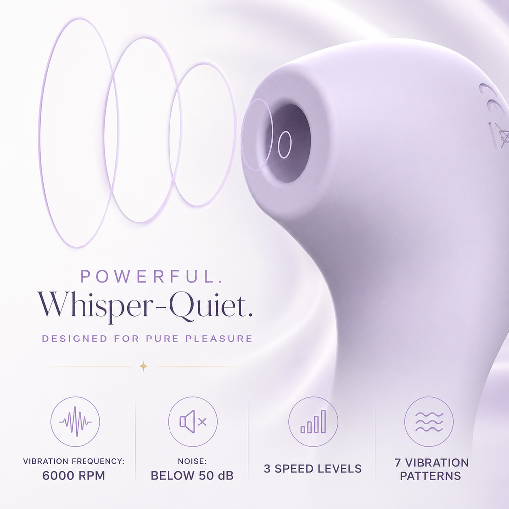 Silicone and ABS suction vibrator with IPX5 splash-resistant construction