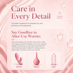 Image promoting intimate toy care with a focus on cleaning silicone, rubber, and latex materials for hygiene.