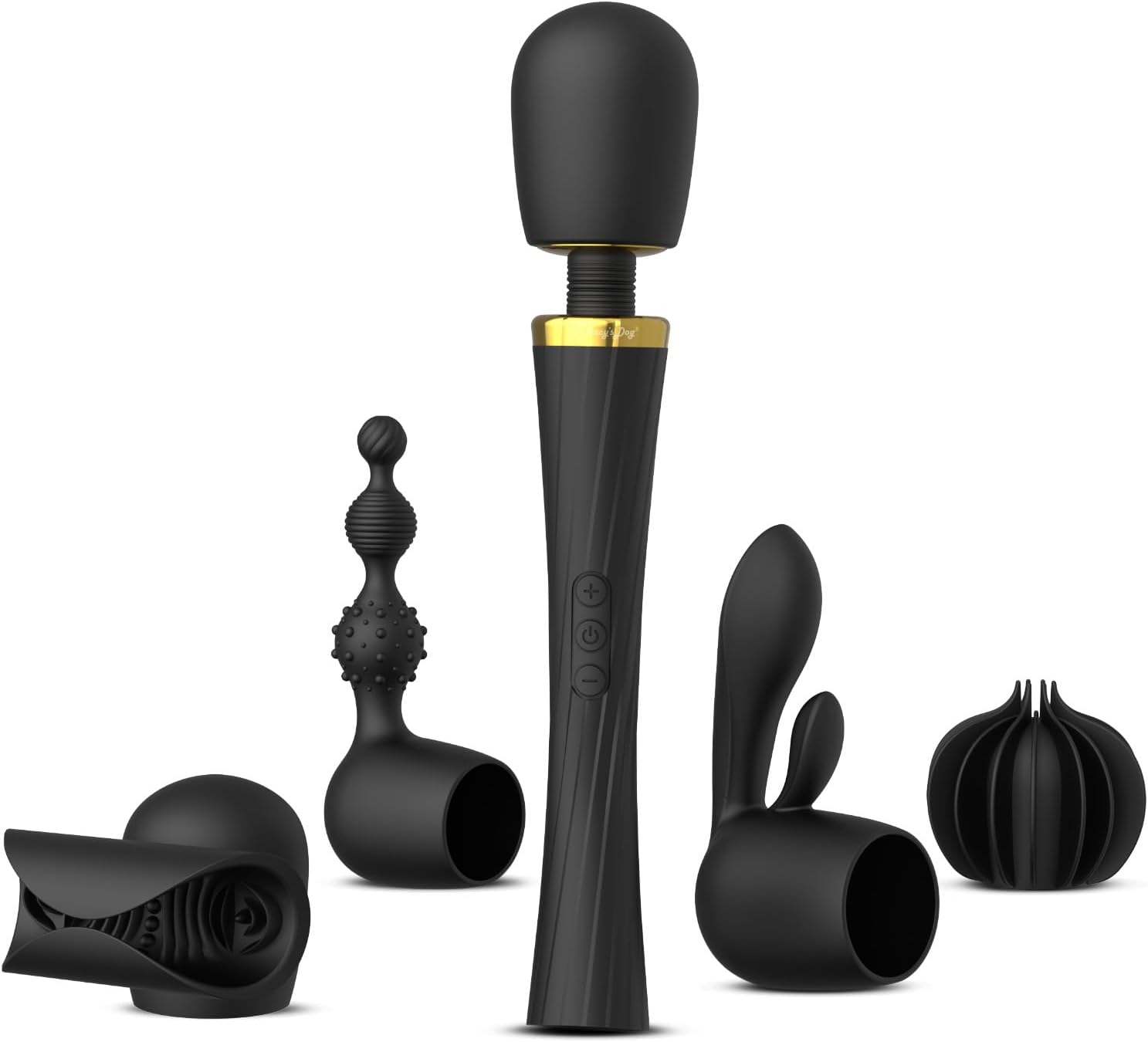 Wand Vibrator Kit with 4 Silicone Attachments, Cordless Massager with 3 Speeds & 5 Modes for Multi-Area Stimulation AM-001