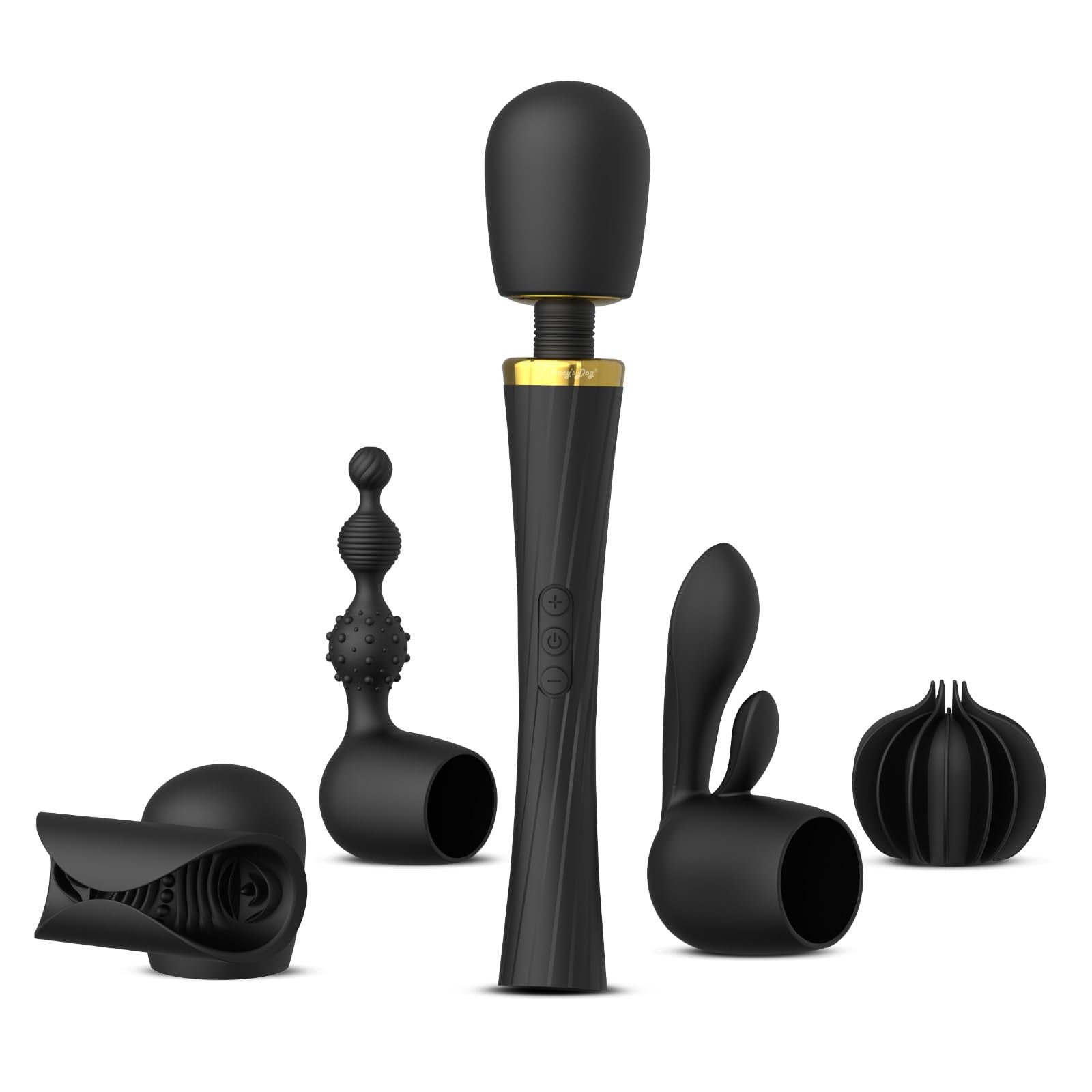 Wand Vibrator Kit with 4 Silicone Attachments, Cordless Massager with 3 Speeds & 5 Modes for Multi-Area Stimulation AM-001
