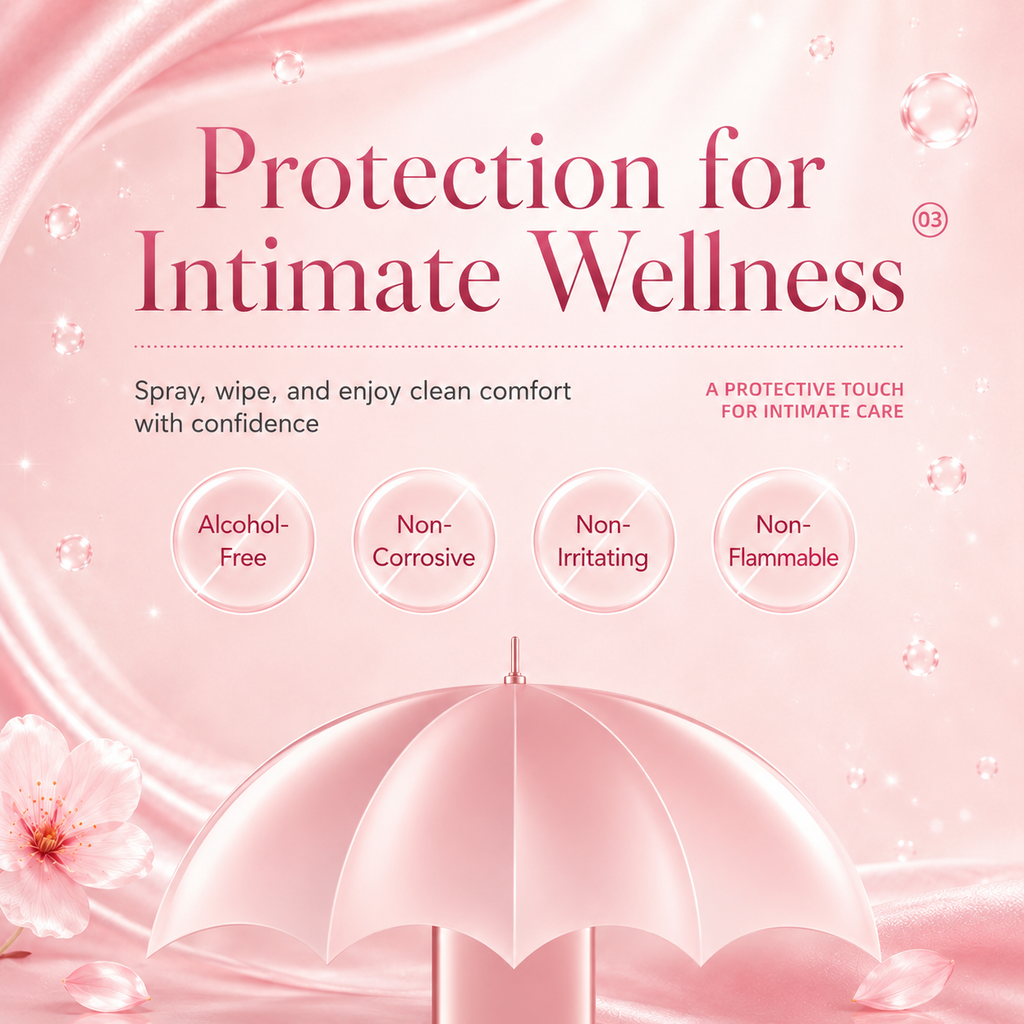 Protection for Intimate Wellness with alcohol-free, non-corrosive, non-irritating, and non-flammable qualities.