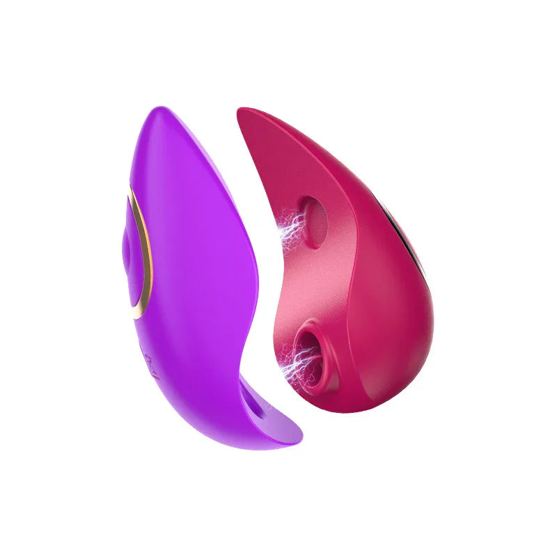 Purple and red silicone personal massagers with ergonomic shapes and visible stimulation effects