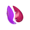Purple and red silicone personal massagers with ergonomic shapes and visible stimulation effects