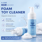 Foam Toy Cleaner 200ml displayed with pump, designed for intimate toy care, odorless and pH-balanced formula.