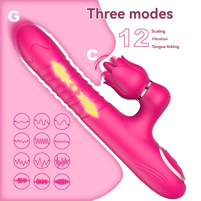 Double headed super strong dildo vibrator, female masturbation orgasmic stick, extendable tongue, licking adult toy.