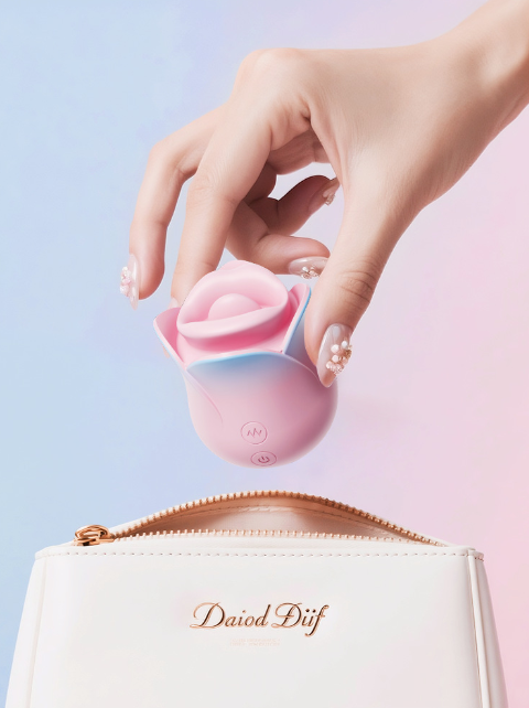  Pink Blue Rose Heated Tongue Clit Vibrator-portable size