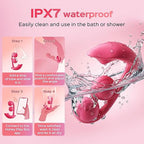 Melody Wearable G Spot Vibrator shown with IPX7 waterproof features, easy cleaning instructions, and remote app controls.