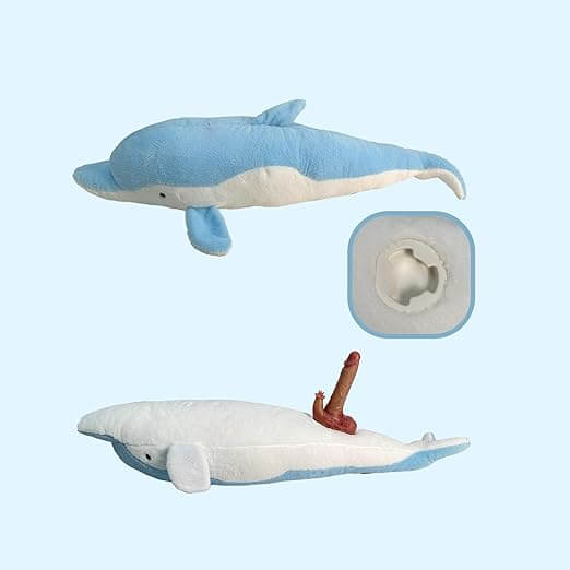 Dolphin Plush Thrusting Dildo Vibrator with a huggable design and hidden functional detail.