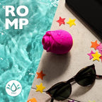 Rose Vibrator for Women displayed beside sunglasses and colorful stars near a pool, showcasing its waterproof design.