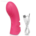 10 Vibration Modes Heated Finger dildo in pink with USB charging cable, designed for intimate pleasure.
