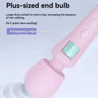 Pink wand massager with large end bulb, digital display, and 8 frequency settings