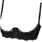 French Lace Quarter Cup Bra Sheer Embroidered Sexy Lingerie Push Up