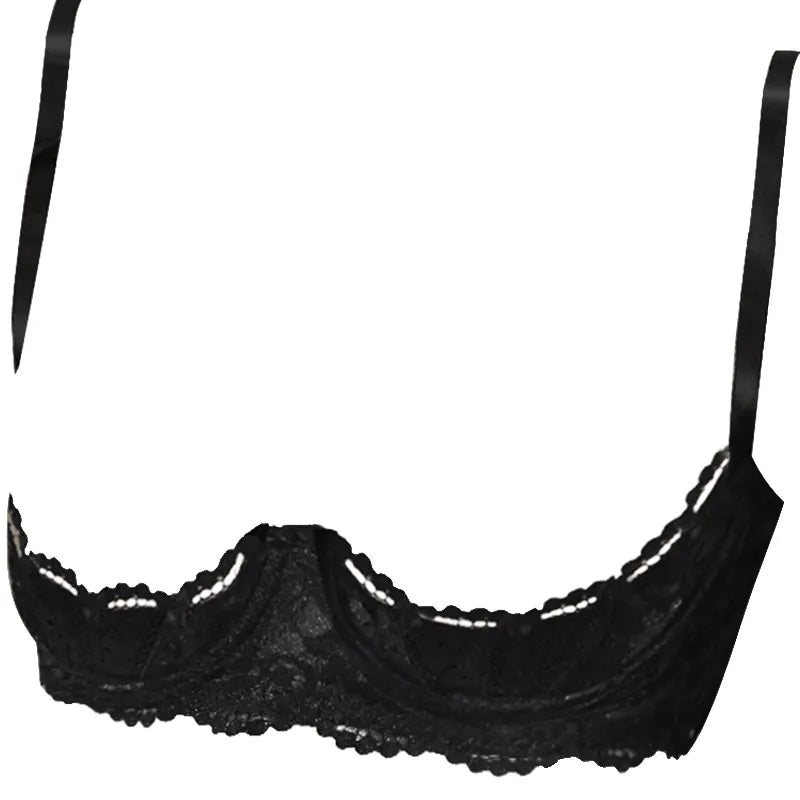 French Lace Quarter Cup Bra Sheer Embroidered Sexy Lingerie Push Up