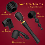 Wand Vibrator Kit with 4 Silicone Attachments, Cordless Massager with 3 Speeds & 5 Modes for Multi-Area Stimulation AM-001