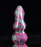 XL Silicone Fantasy Knot Dildo with 3 knots, ideal for G-spot and anal use, showcasing vibrant colors and unique design.