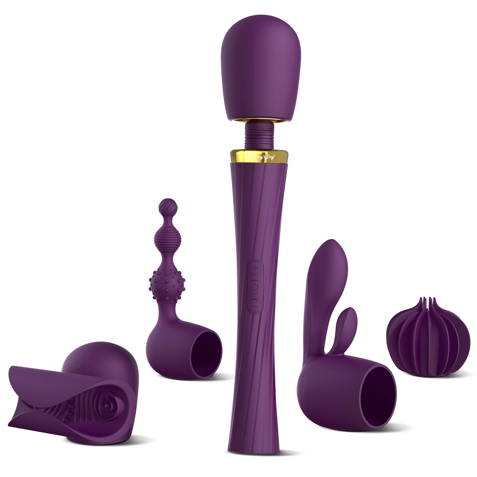 Wand Vibrator Kit with 4 Silicone Attachments, Cordless Massager with 3 Speeds & 5 Modes for Multi-Area Stimulation AM-001