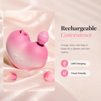 APP Heart Suction Vibrator on soft fabric showcasing its rechargeable convenience for self-care.