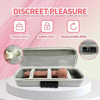 Plush Teddy Bear Pillow Thrusting Dildo in travel case with safety lock, replaceable dildo feature, and travel-friendly design.